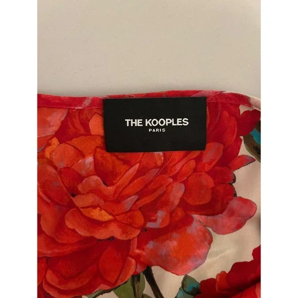 The Kooples Red Rose Floral Wrap Puff Sleeve Mini Dress Handkerchief Hem Small - Picture 6 of 13